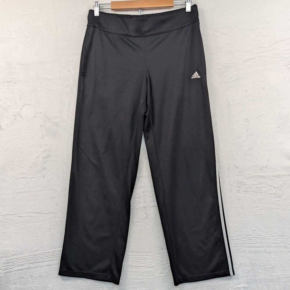 Adidas Track Pants Men's L Black 3-Stripe Wide Leg Sporty Baggy Loungewear Y2K